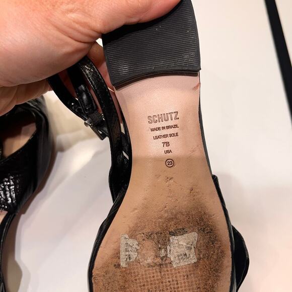 Schutz Shiny Black Leather Slingback Buckle Flats Size 7 - Picture 3 of 6